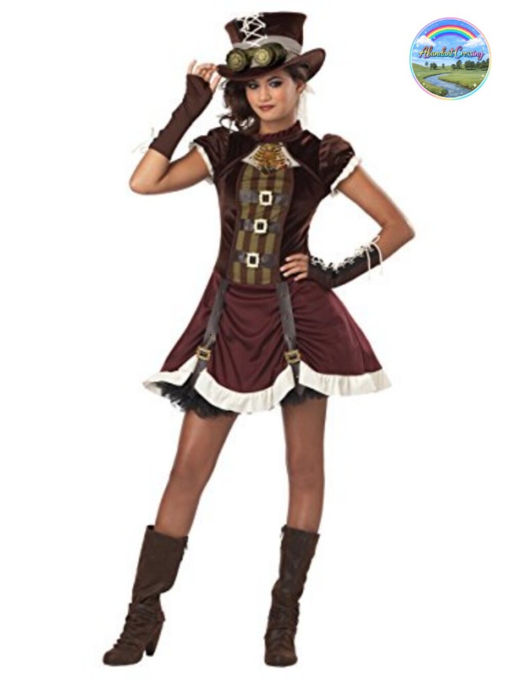 Steampunk Girl Costume Tween X-Large Velvet Dress Gloves Hat Goggles